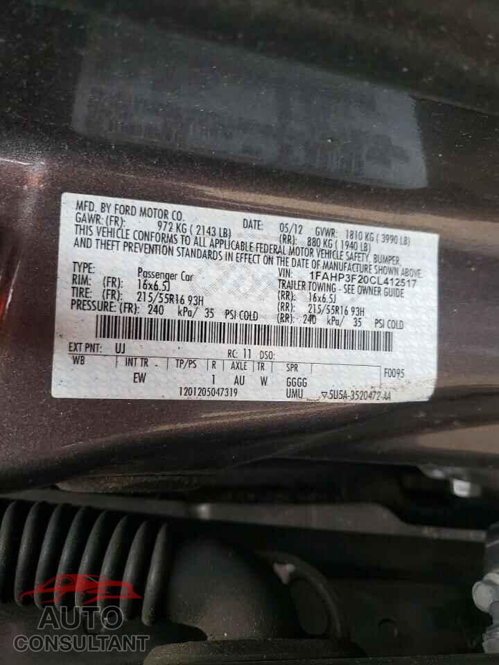 FORD FOCUS 2012 - 1FAHP3F20CL412517