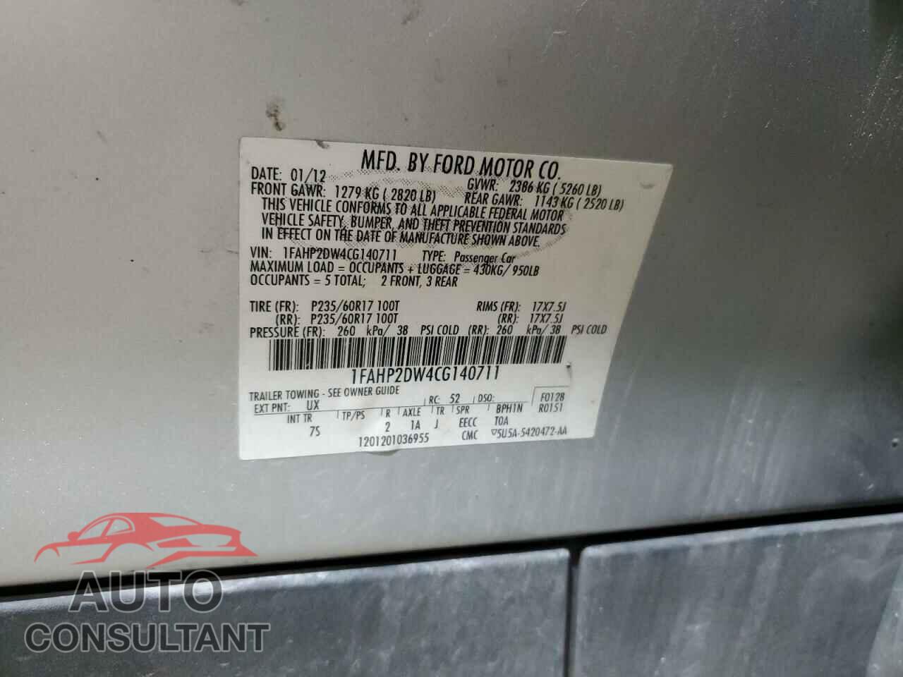 FORD TAURUS 2012 - 1FAHP2DW4CG140711