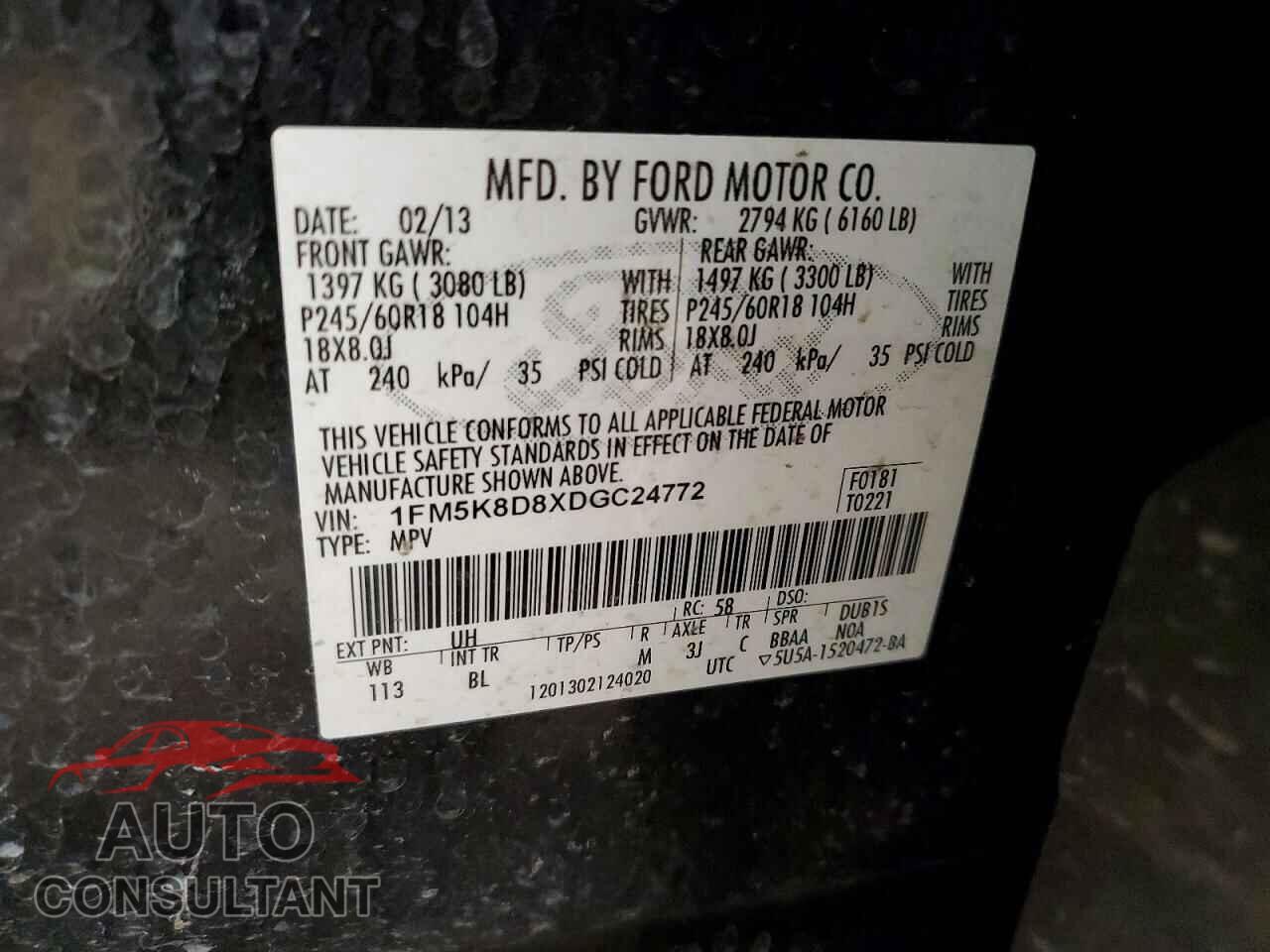 FORD EXPLORER 2013 - 1FM5K8D8XDGC24772