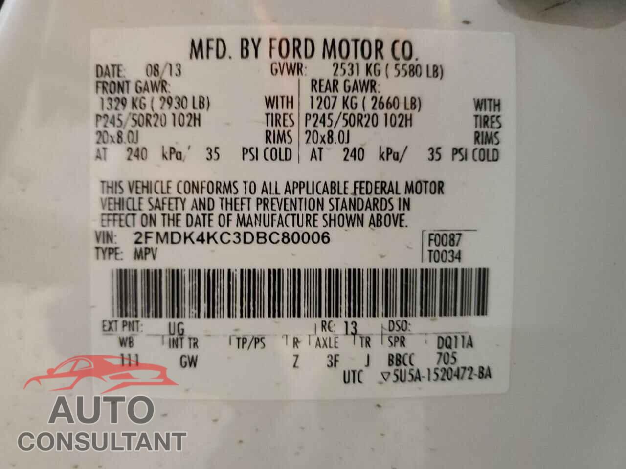 FORD EDGE 2013 - 2FMDK4KC3DBC80006