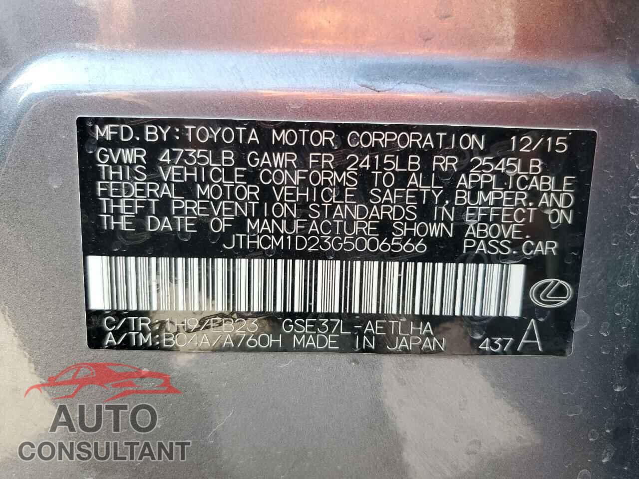 LEXUS IS 2016 - JTHCM1D23G5006566