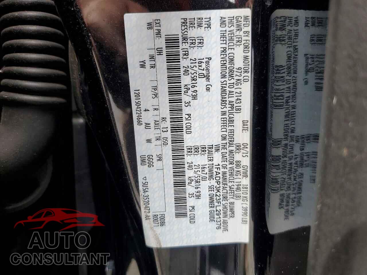 FORD FOCUS 2015 - 1FADP3K23FL291376