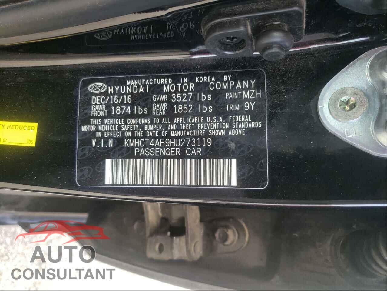 HYUNDAI ACCENT 2017 - KMHCT4AE9HU273119