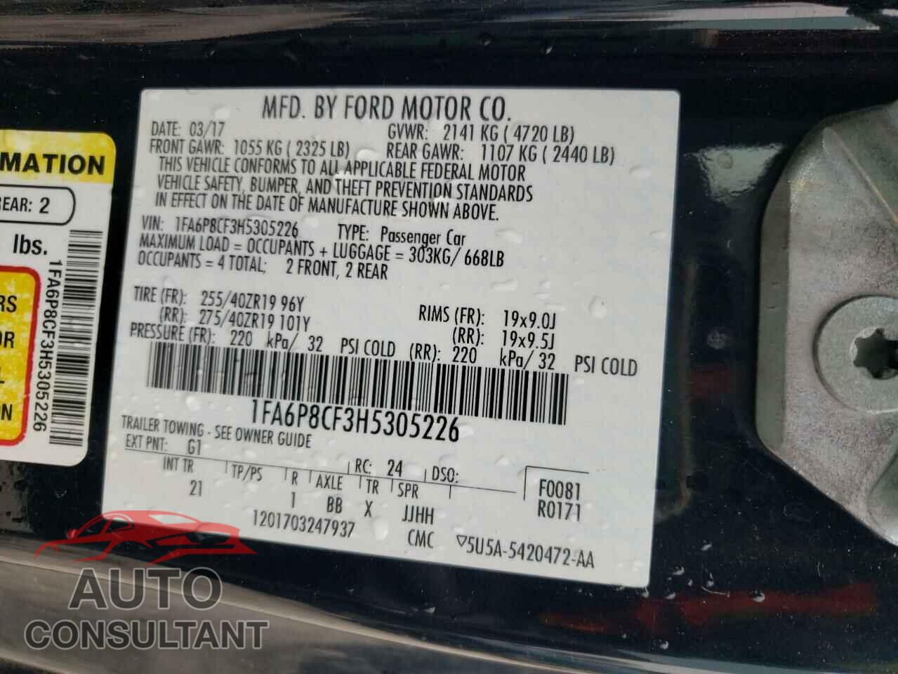 FORD MUSTANG 2017 - 1FA6P8CF3H5305226