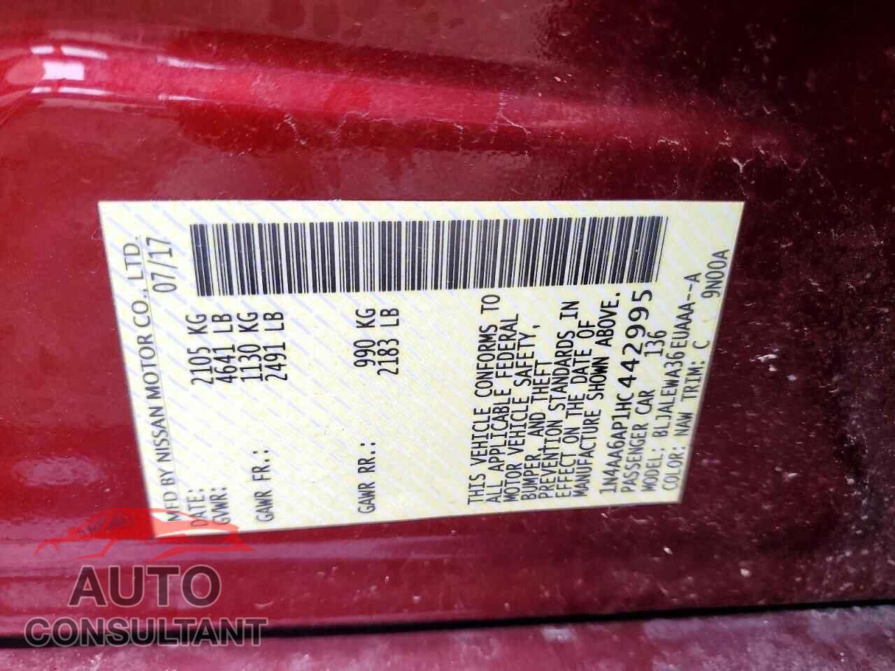 NISSAN MAXIMA 2017 - 1N4AA6AP1HC442995