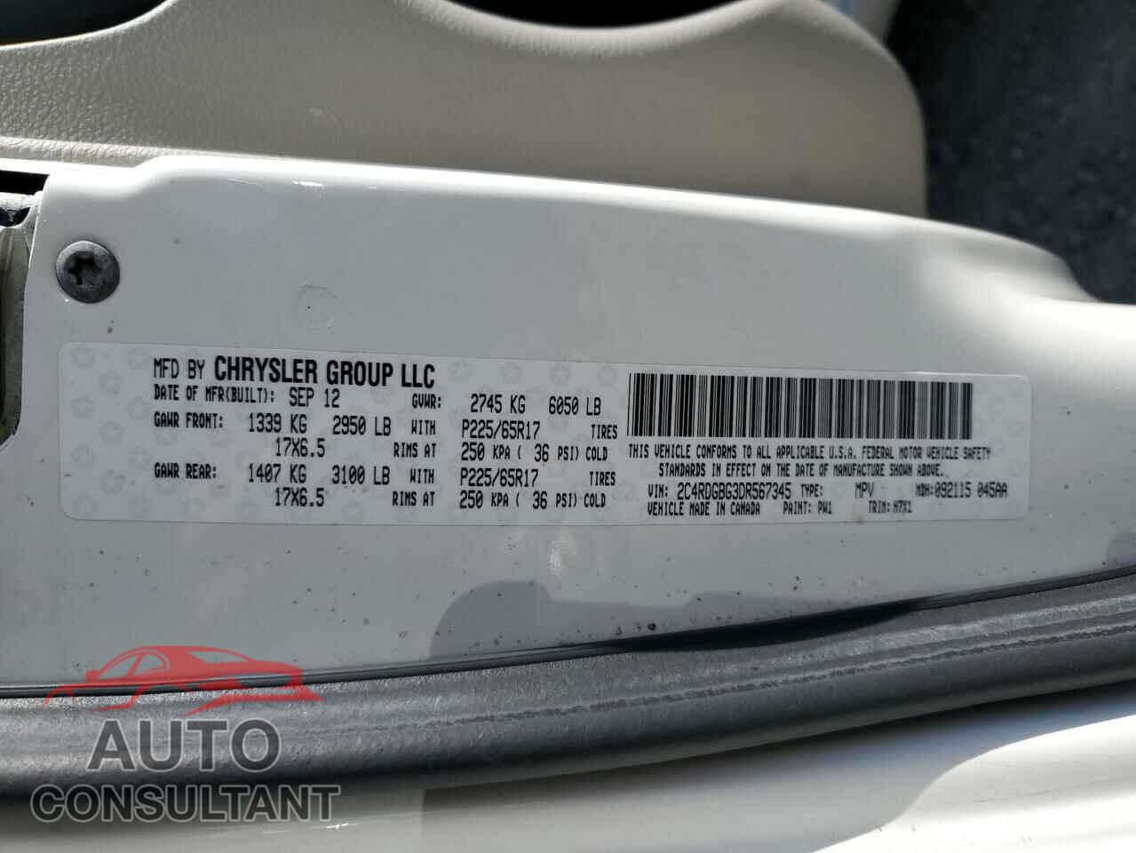 DODGE CARAVAN 2013 - 2C4RDGBG3DR567345