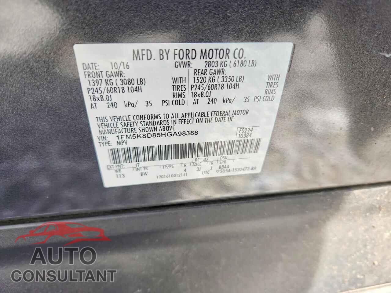 FORD EXPLORER 2017 - 1FM5K8D85HGA98388