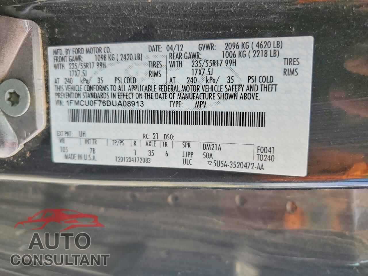FORD ESCAPE 2013 - 1FMCU0F76DUA08913