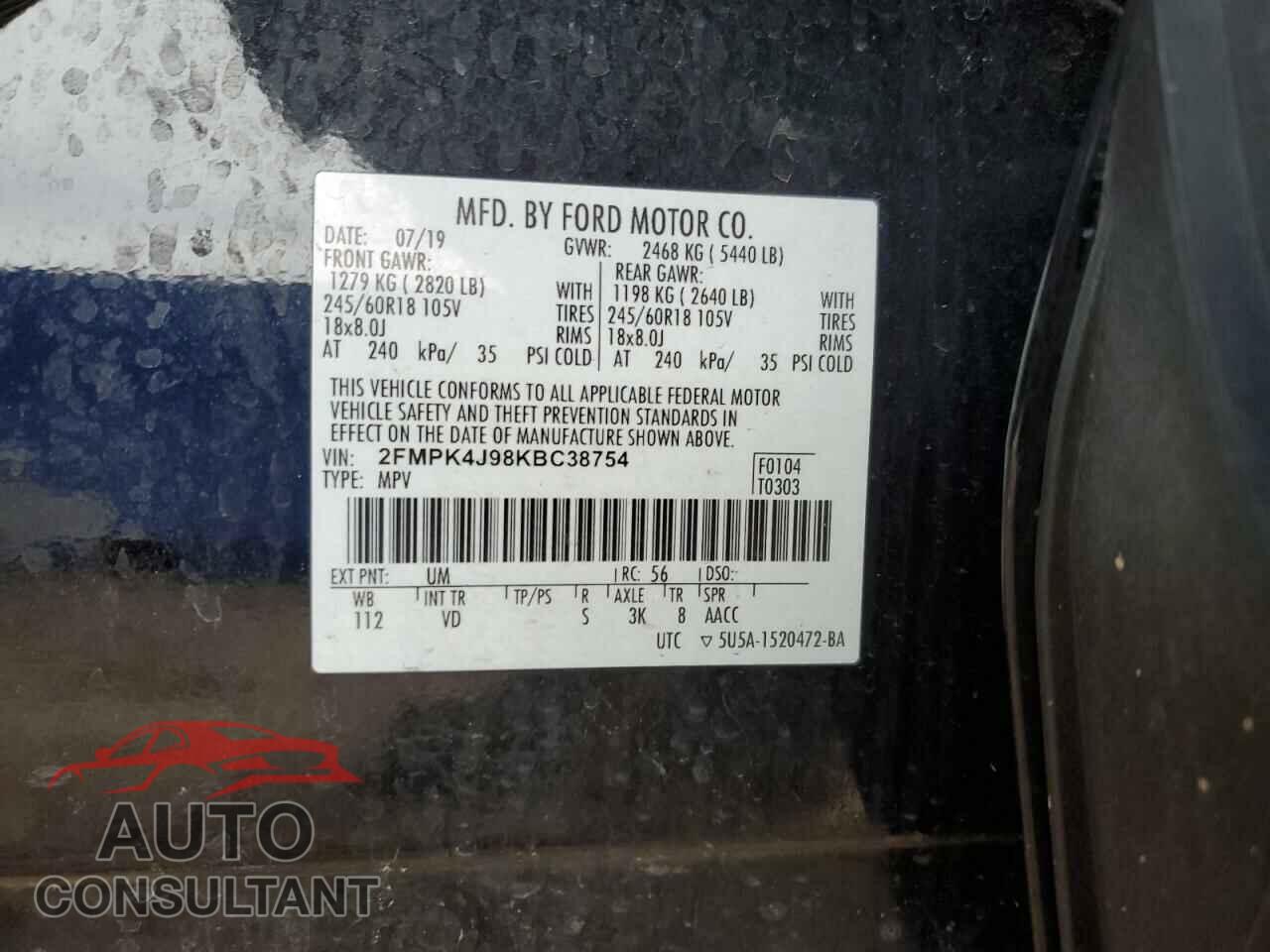 FORD EDGE 2019 - 2FMPK4J98KBC38754