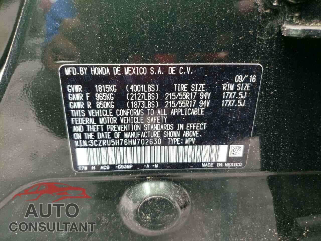 HONDA HR-V 2017 - 3CZRU5H76HM702630