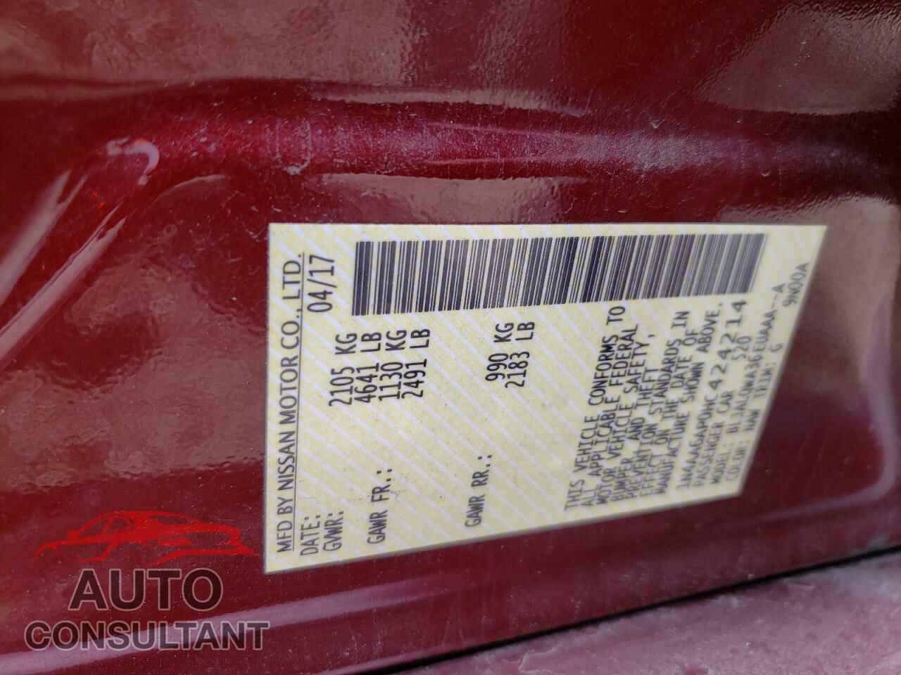 NISSAN MAXIMA 2017 - 1N4AA6AP0HC424214