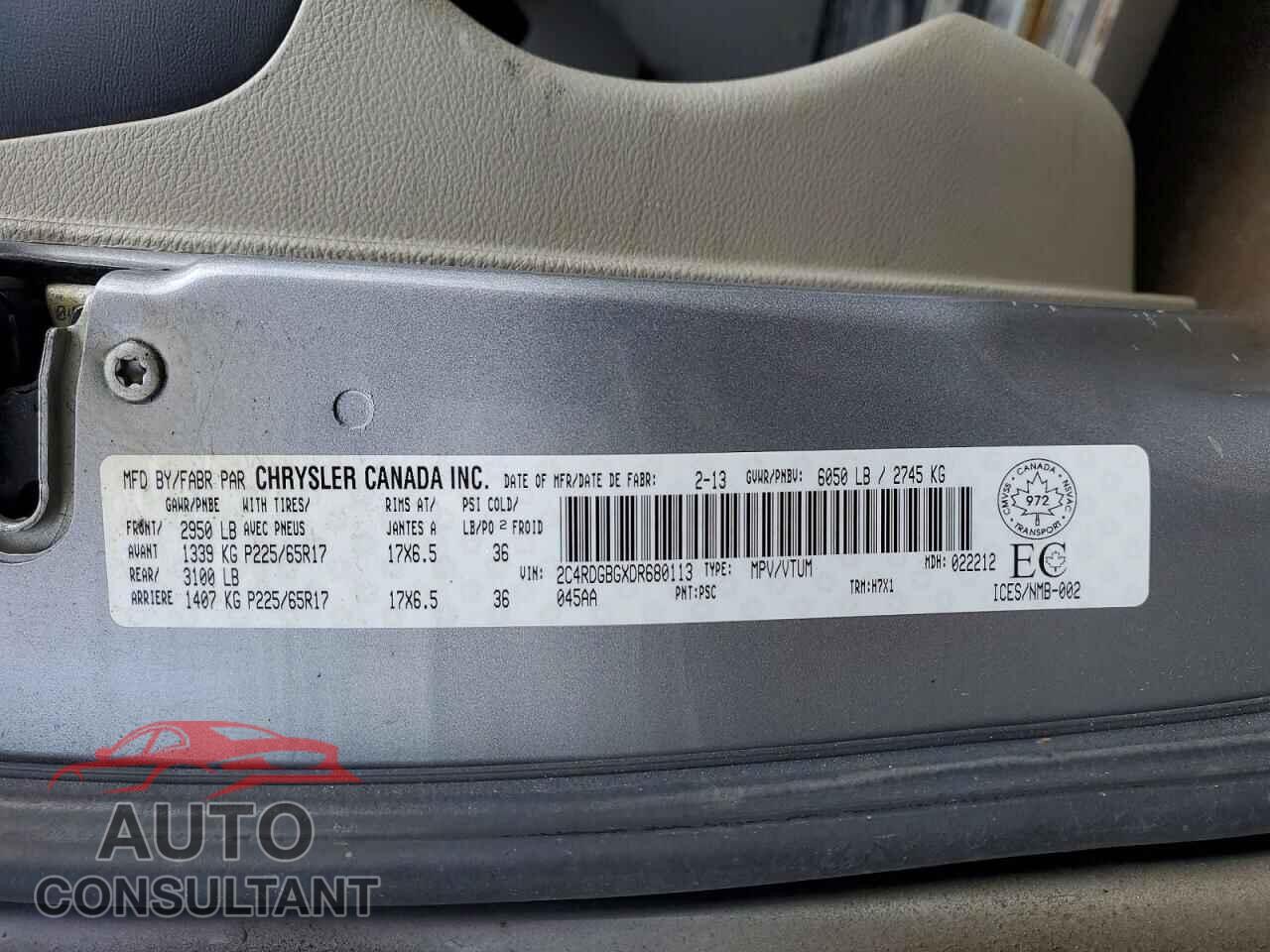 DODGE CARAVAN 2013 - 2C4RDGBGXDR680113