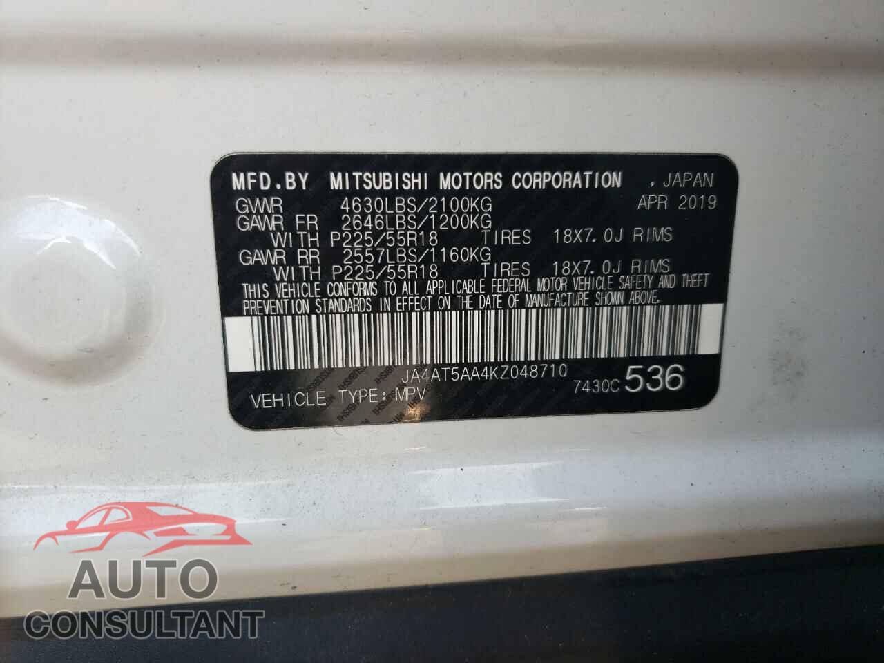 MITSUBISHI ECLIPSE 2019 - JA4AT5AA4KZ048710