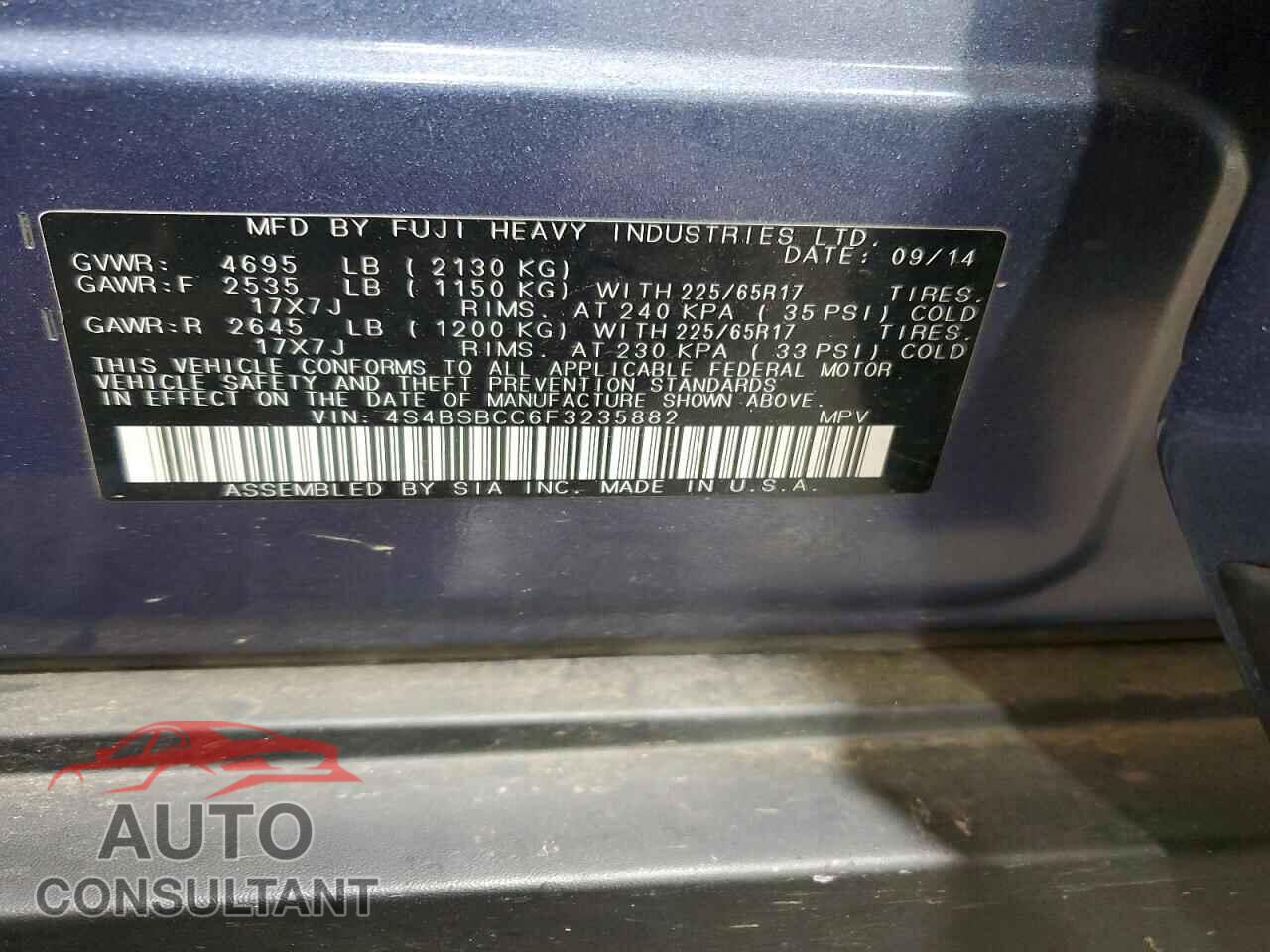 SUBARU OUTBACK 2015 - 4S4BSBCC6F3235882