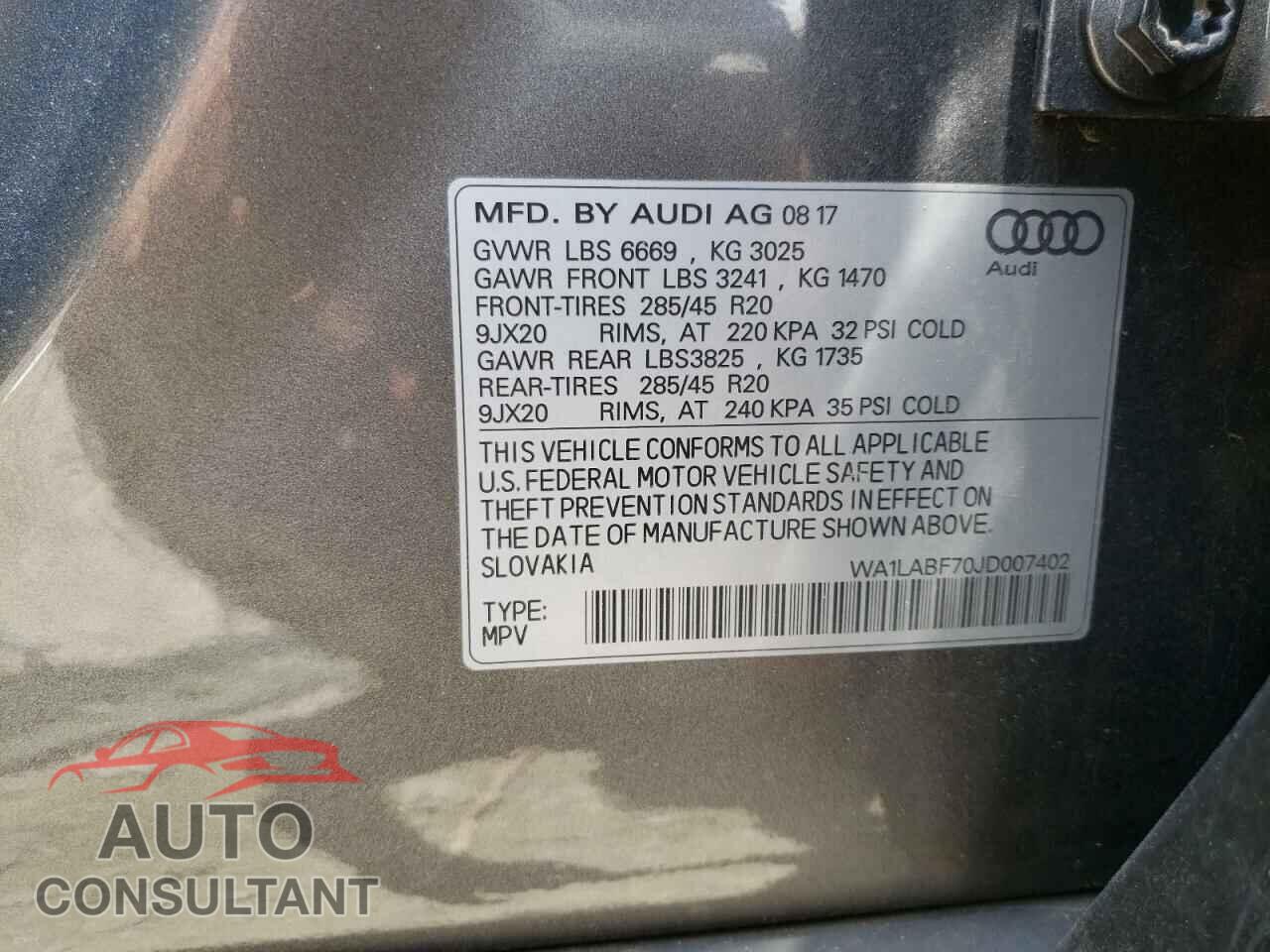 AUDI Q7 2018 - WA1LABF70JD007402