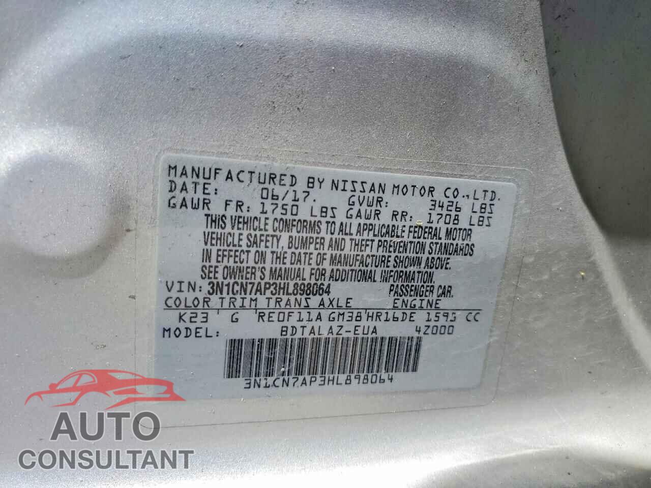 NISSAN VERSA 2017 - 3N1CN7AP3HL898064