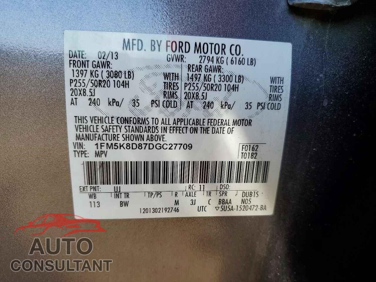 FORD EXPLORER 2013 - 1FM5K8D87DGC27709