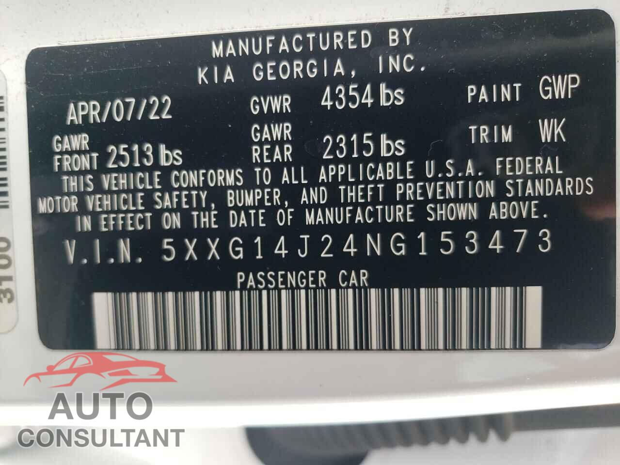 KIA K5 2022 - 5XXG14J24NG153473