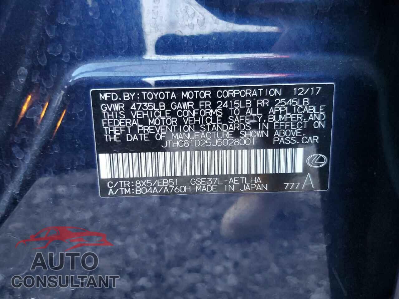 LEXUS IS 2018 - JTHC81D25J5028001