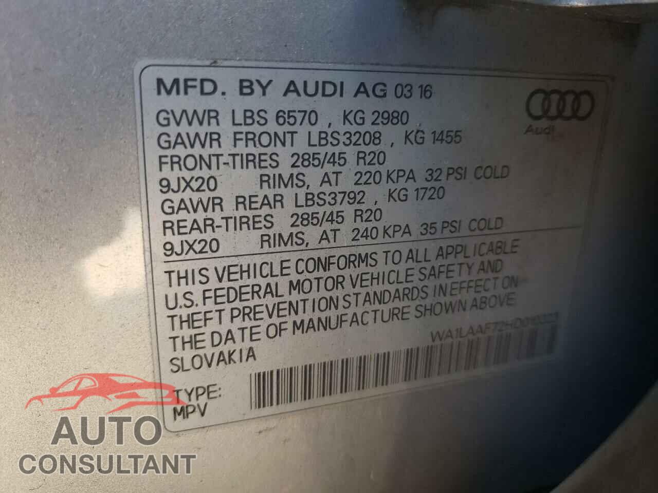 AUDI Q7 2017 - WA1LAAF72HD010323