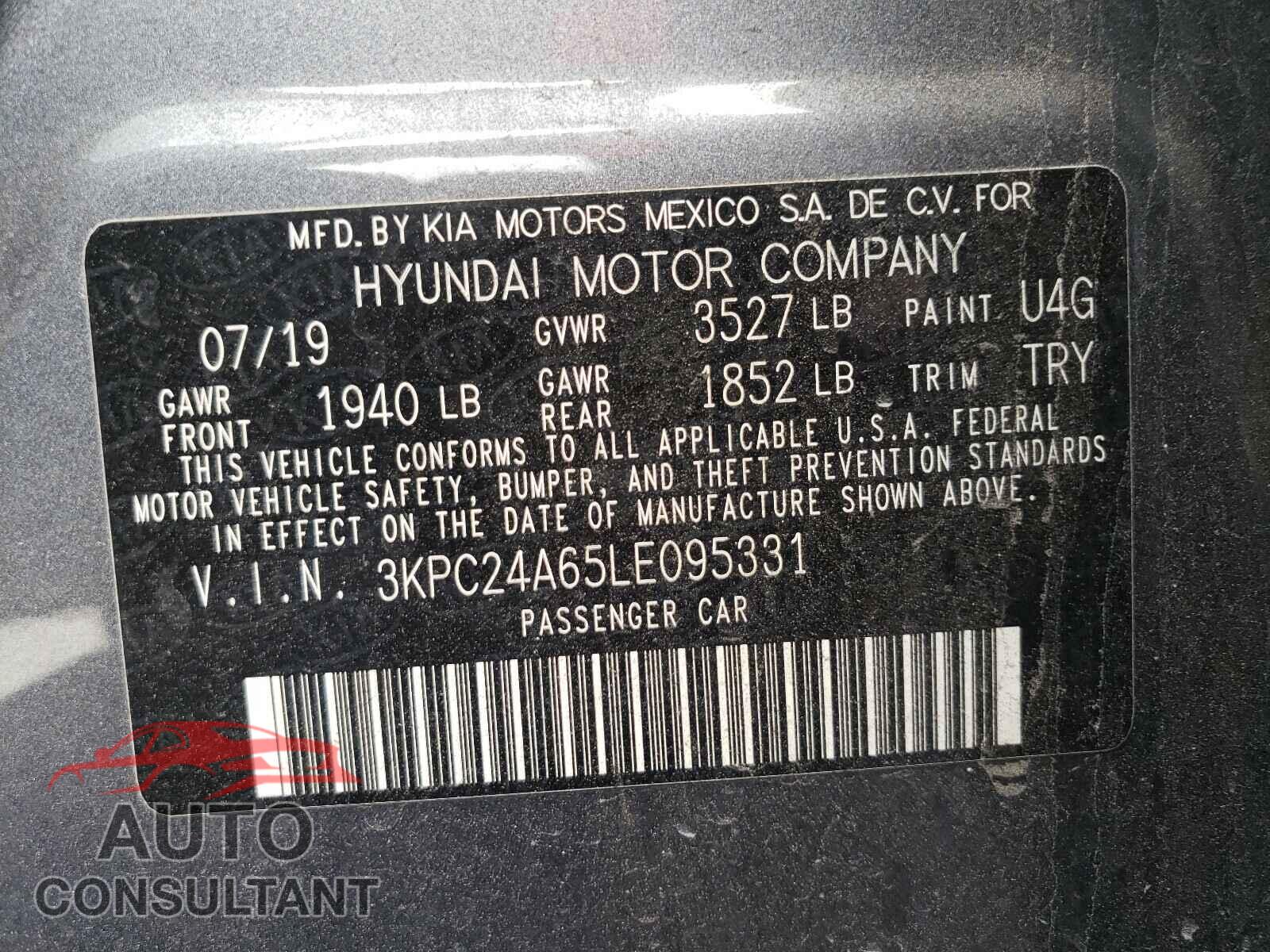HYUNDAI ACCENT 2020 - 3KPC24A65LE095331
