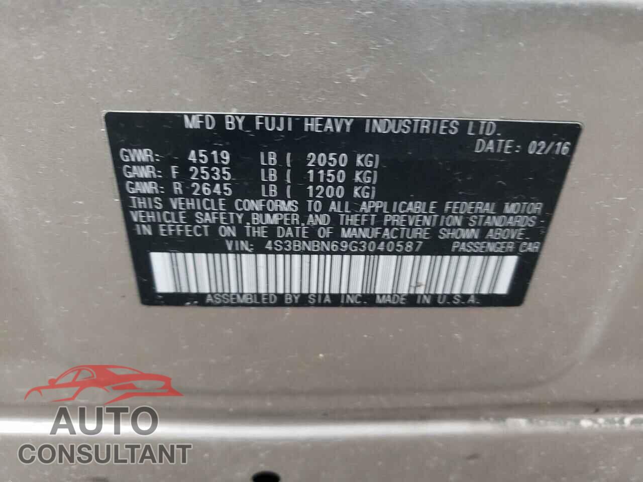 SUBARU LEGACY 2016 - 4S3BNBN69G3040587