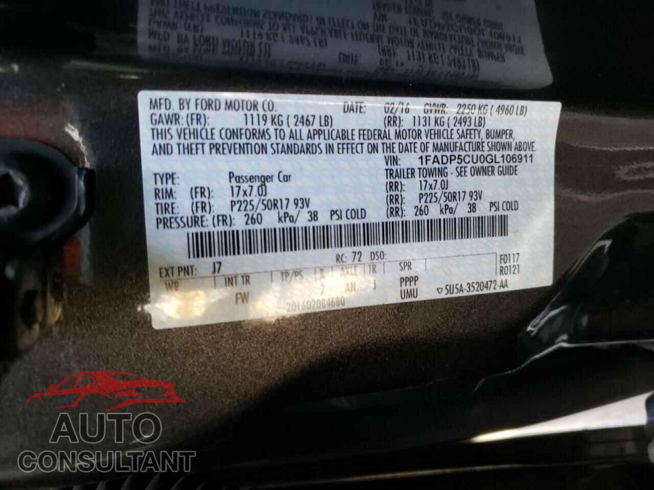 FORD CMAX 2016 - 1FADP5CU0GL106911