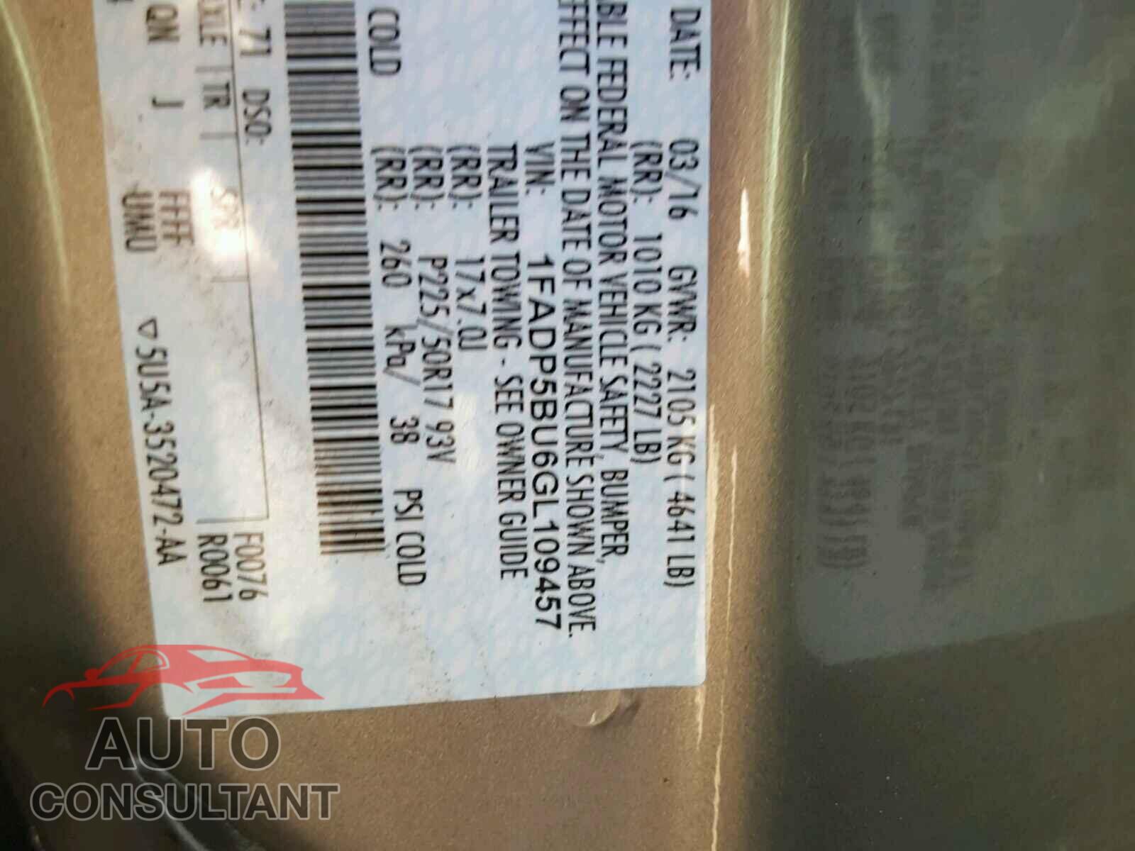 FORD CMAX 2016 - 1FADP5BU6GL109457