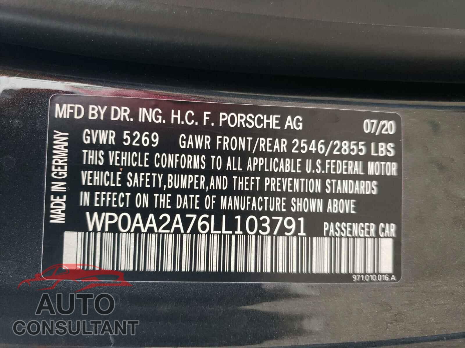 PORSCHE PANAMERA 2020 - WP0AA2A76LL103791
