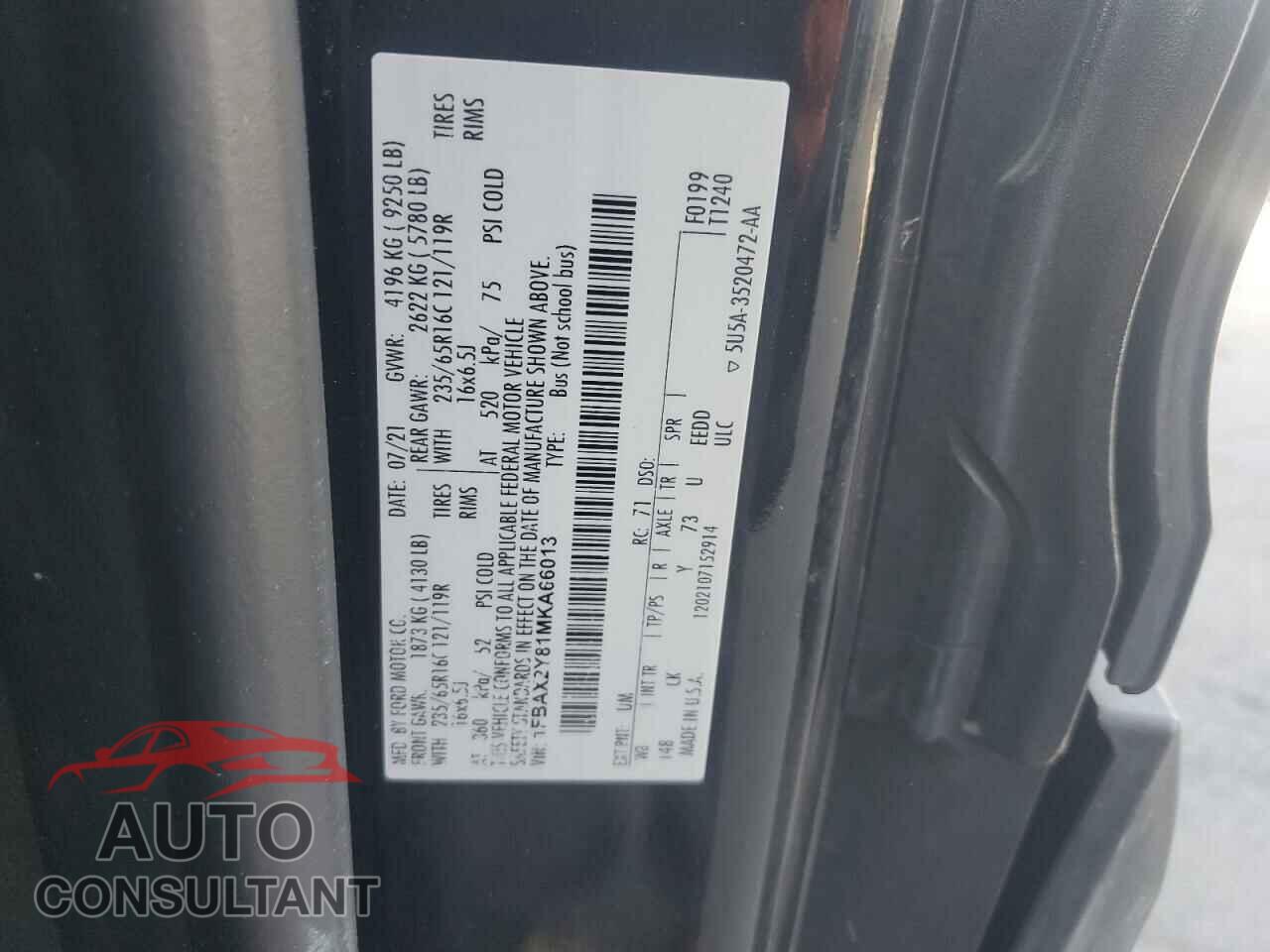 FORD TRANSIT 2021 - 1FBAX2Y81MKA66013