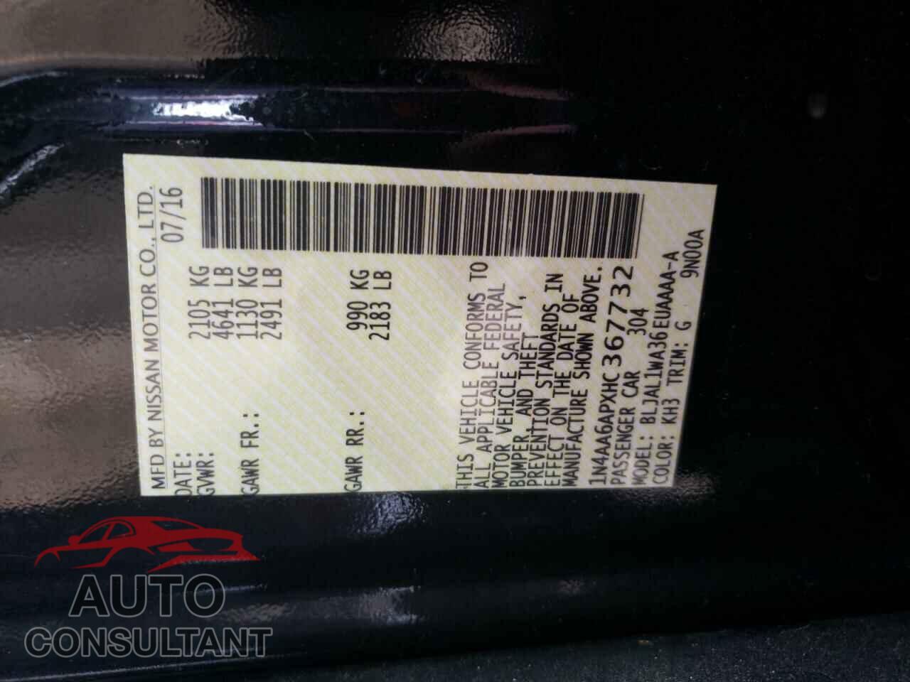 NISSAN MAXIMA 2017 - 1N4AA6APXHC367732