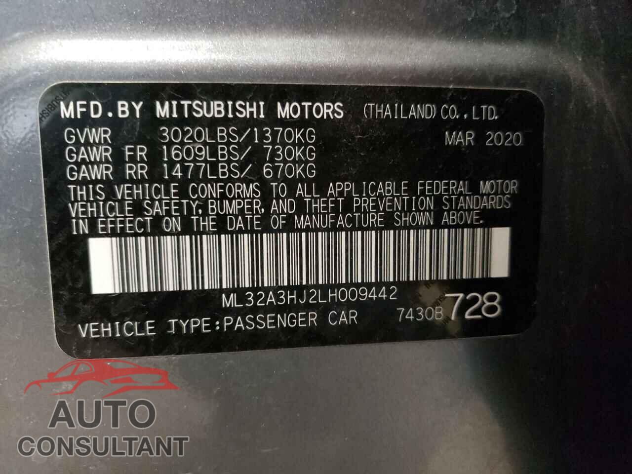 MITSUBISHI MIRAGE 2020 - ML32A3HJ2LH009442