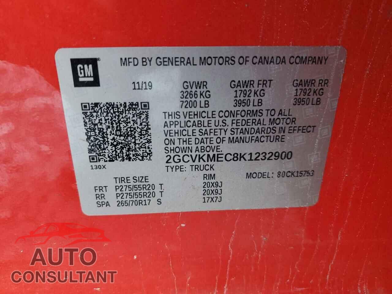 CHEVROLET SILVERADO 2019 - 2GCVKMEC8K1232900