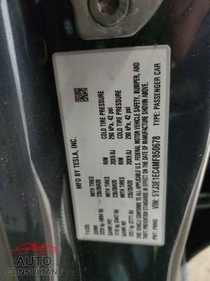 TESLA MODEL 3 2021 - 5YJ3E1EC4MF850678