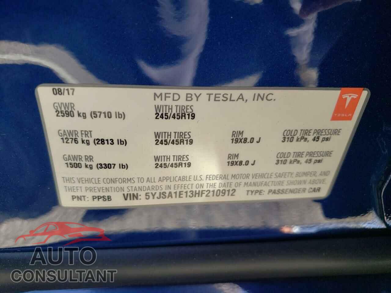 TESLA MODEL S 2017 - 5YJSA1E13HF210912