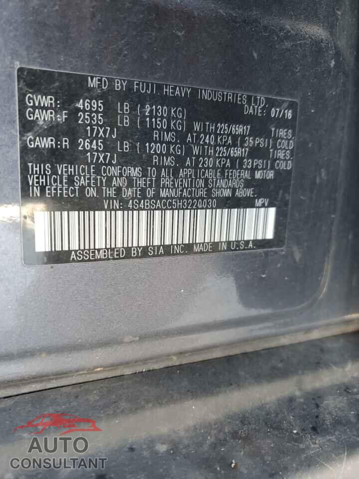 SUBARU OUTBACK 2017 - 4S4BSACC5H3220030