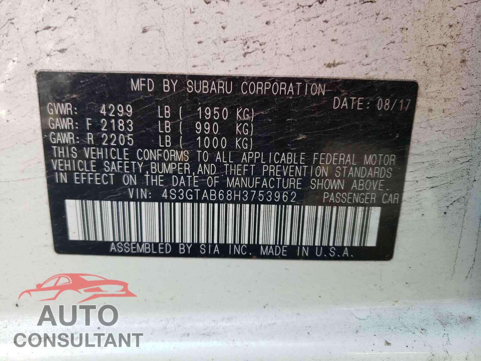 SUBARU IMPREZA 2017 - 4S3GTAB68H3753962
