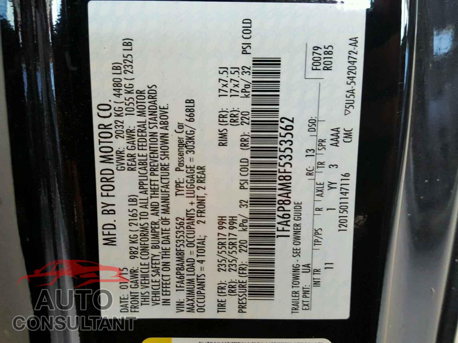 FORD MUSTANG 2015 - 1FA6P8AM8F5353562