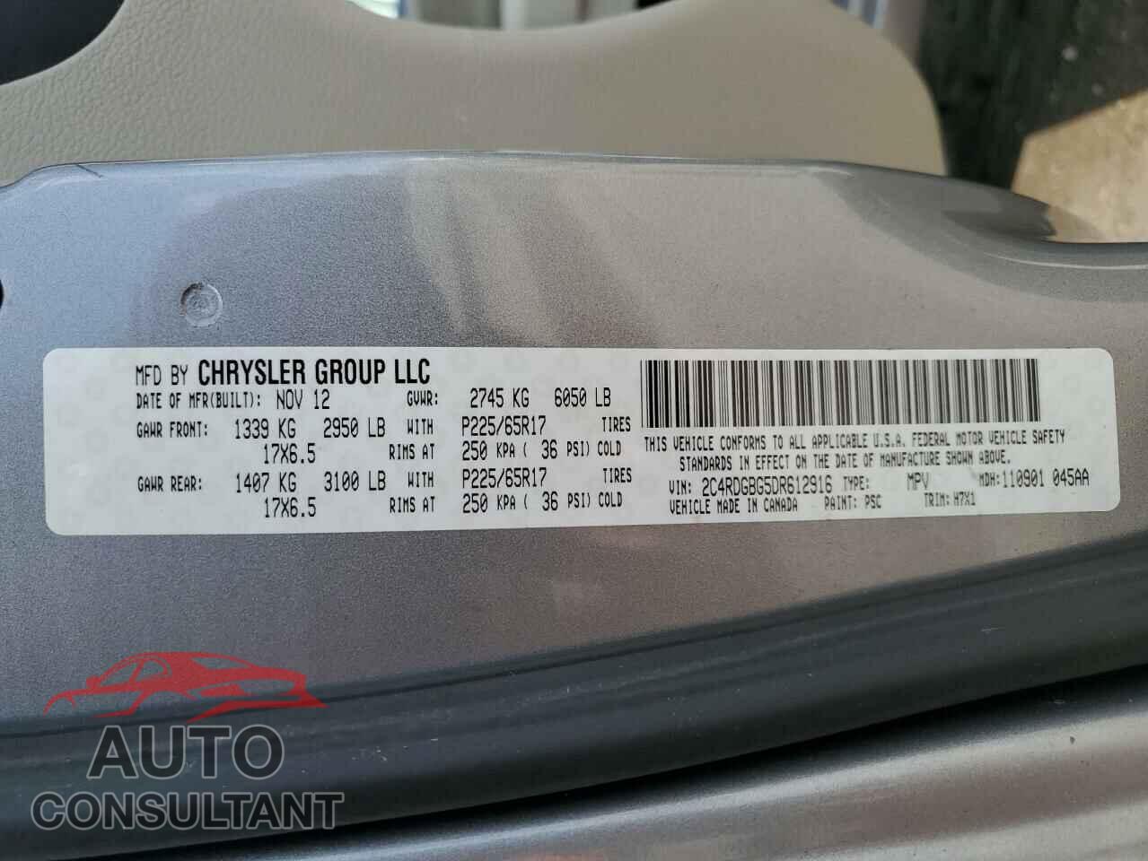 DODGE CARAVAN 2013 - 2C4RDGBG5DR612916