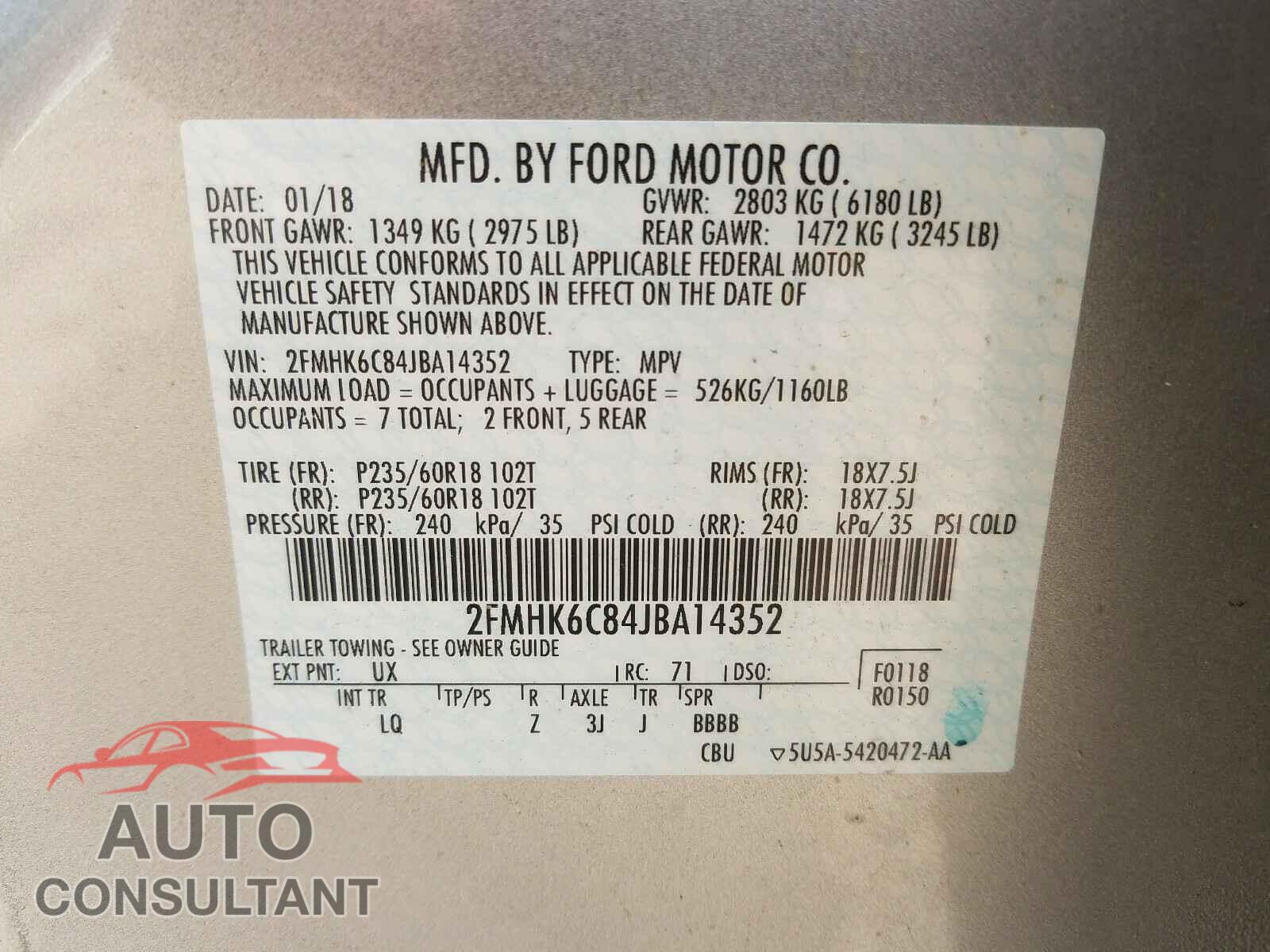 FORD FLEX 2018 - 2FMHK6C84JBA14352
