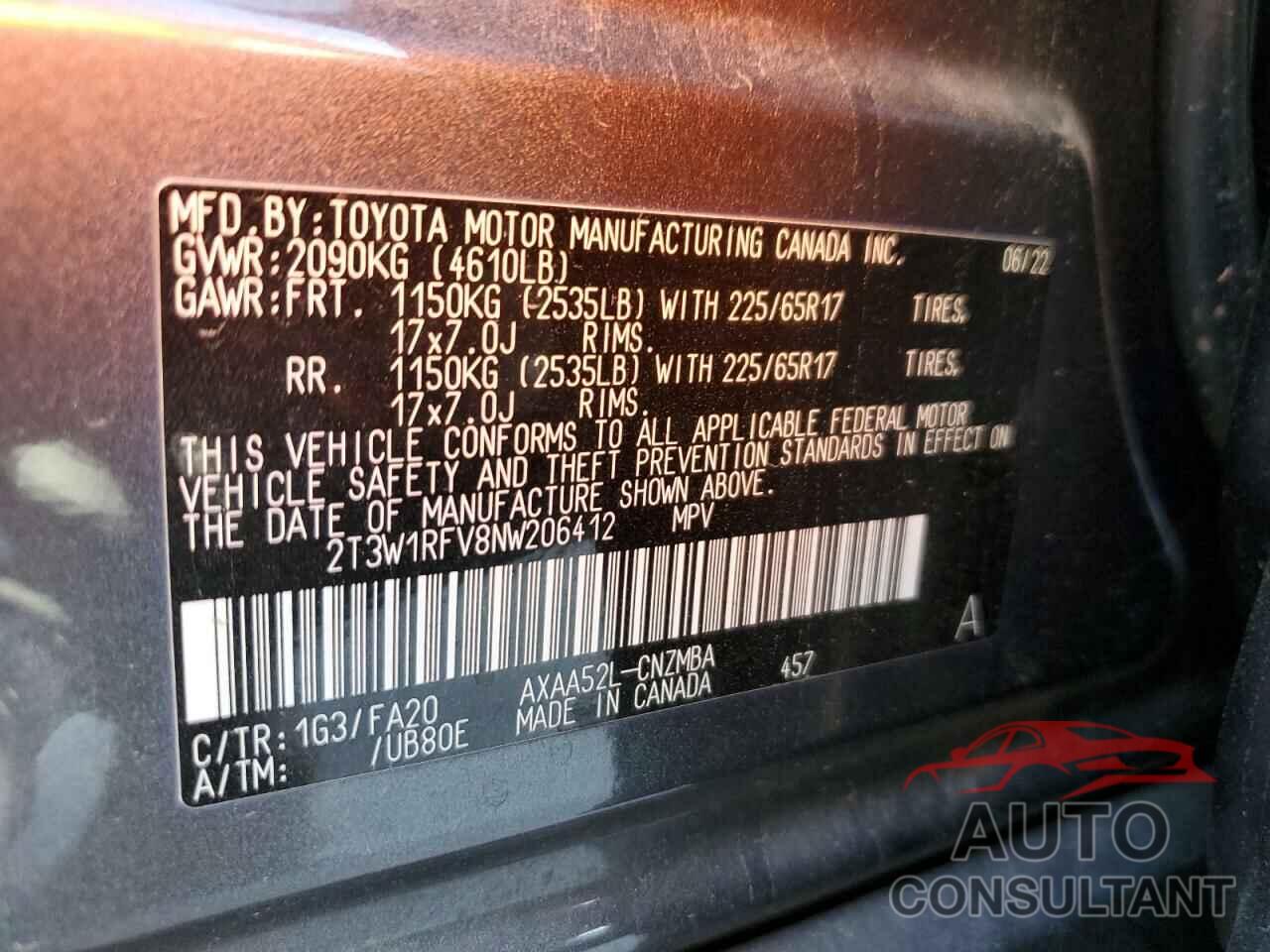 TOYOTA RAV4 2022 - 2T3W1RFV8NW206412