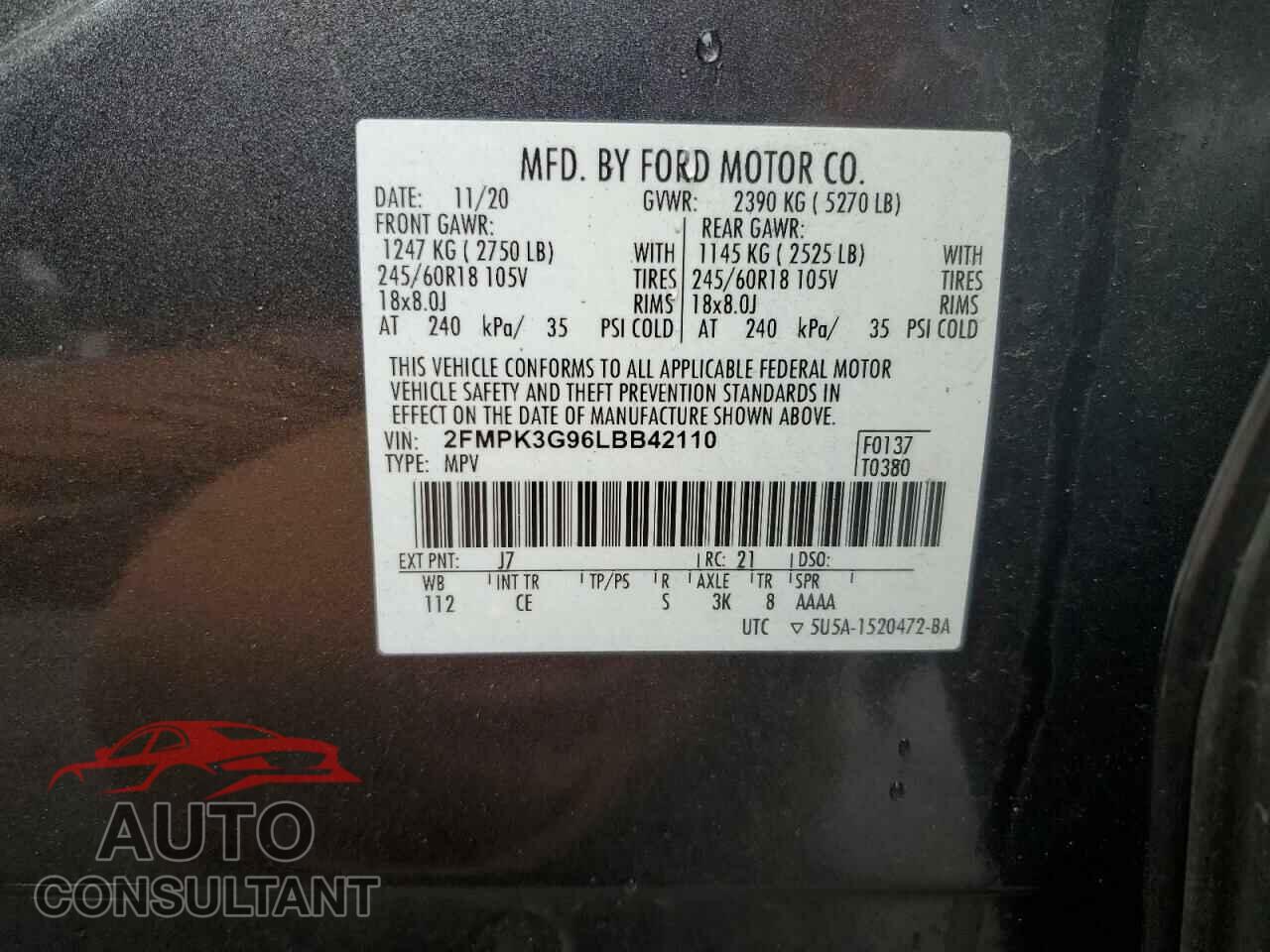 FORD EDGE 2020 - 2FMPK3G96LBB42110