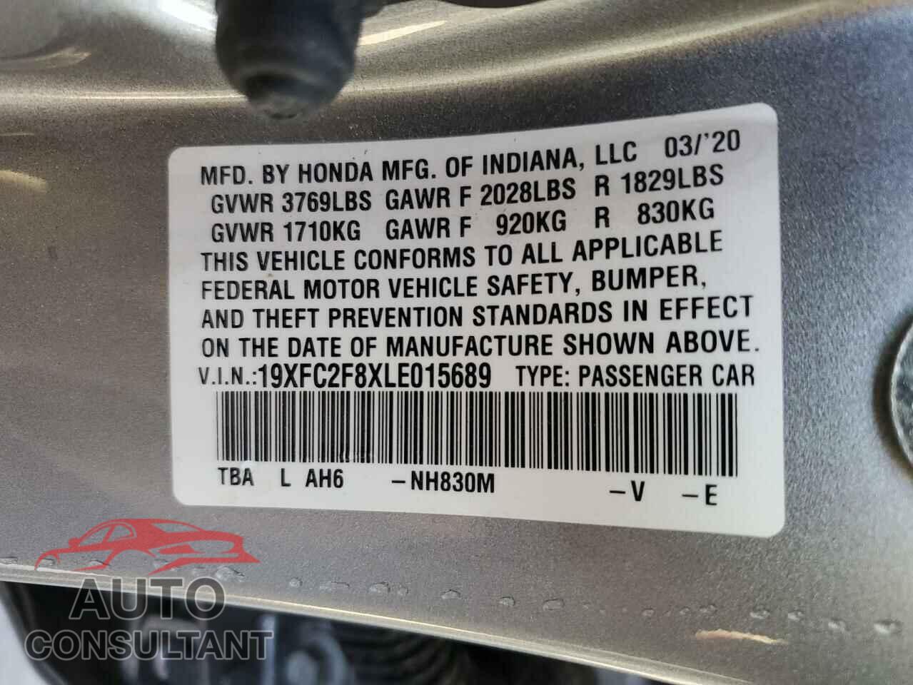 HONDA CIVIC 2020 - 19XFC2F8XLE015689