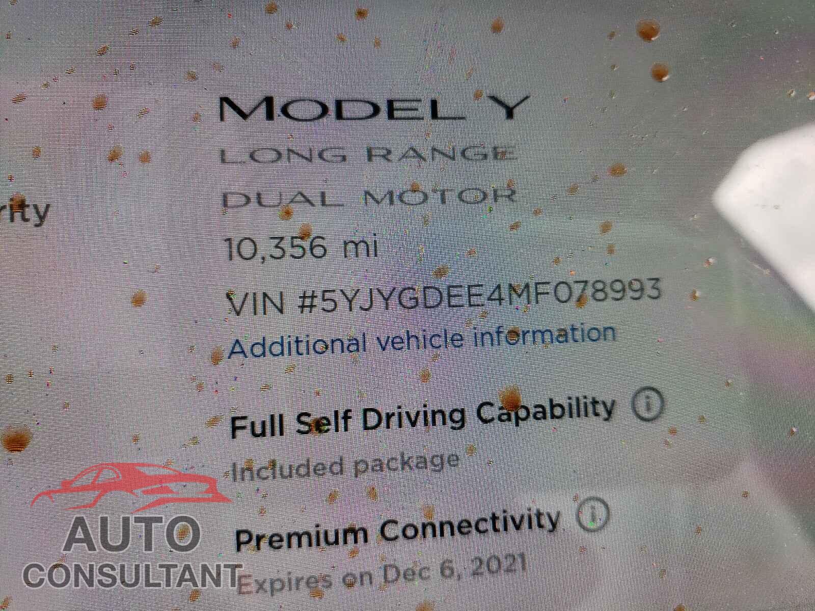 TESLA MODEL Y 2021 - 5YJYGDEE4MF078993