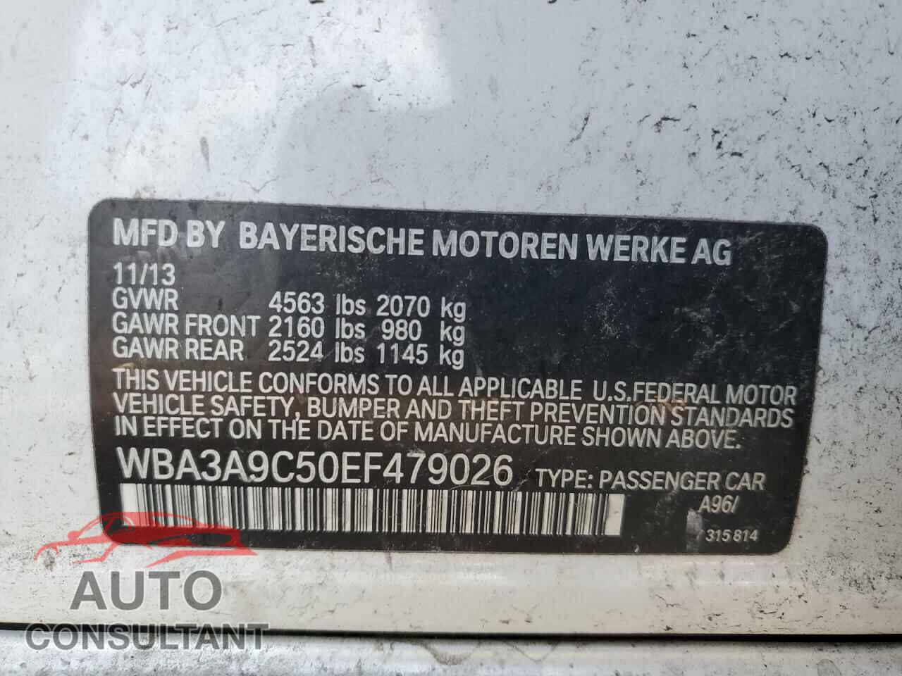 BMW 3 SERIES 2014 - WBA3A9C50EF479026