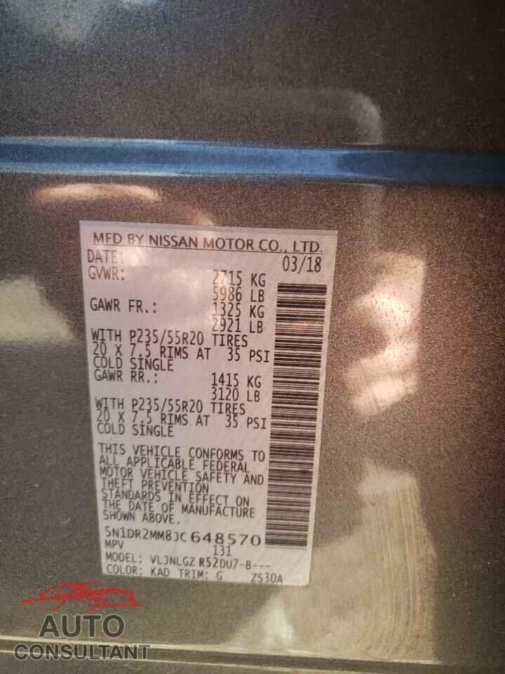 NISSAN PATHFINDER 2018 - 5N1DR2MM8JC648570