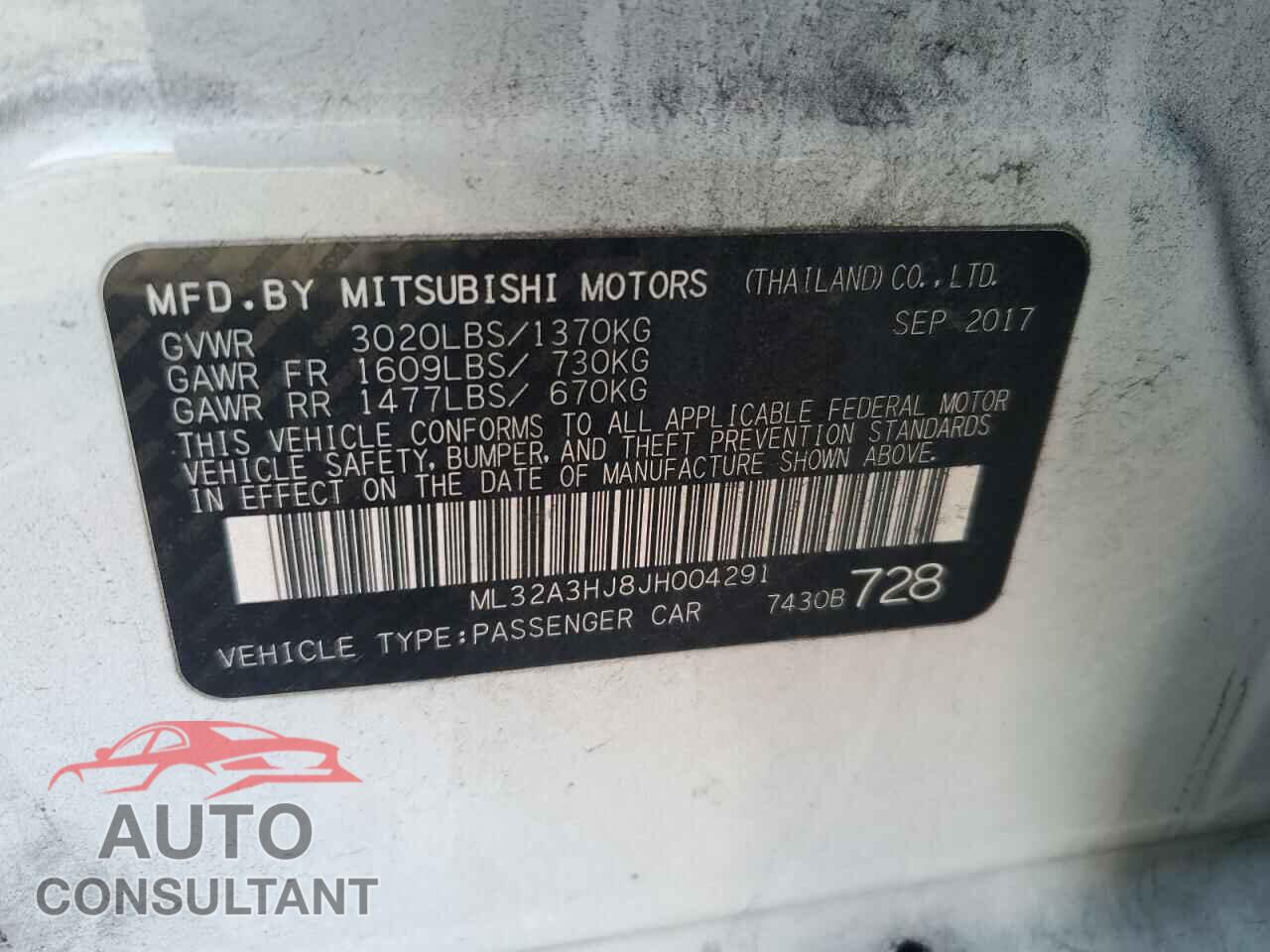 MITSUBISHI MIRAGE 2018 - ML32A3HJ8JH004291