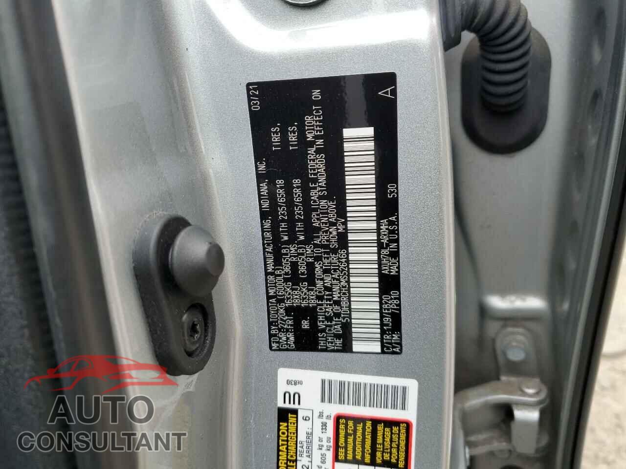 TOYOTA HIGHLANDER 2021 - 5TDHBRCH3MS526466