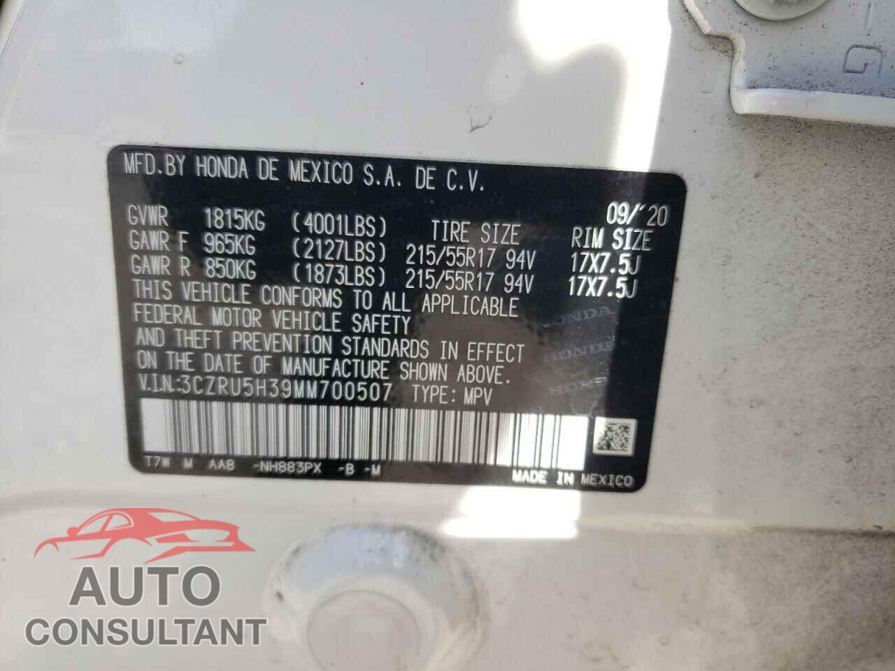HONDA HR-V 2021 - 3CZRU5H39MM700507