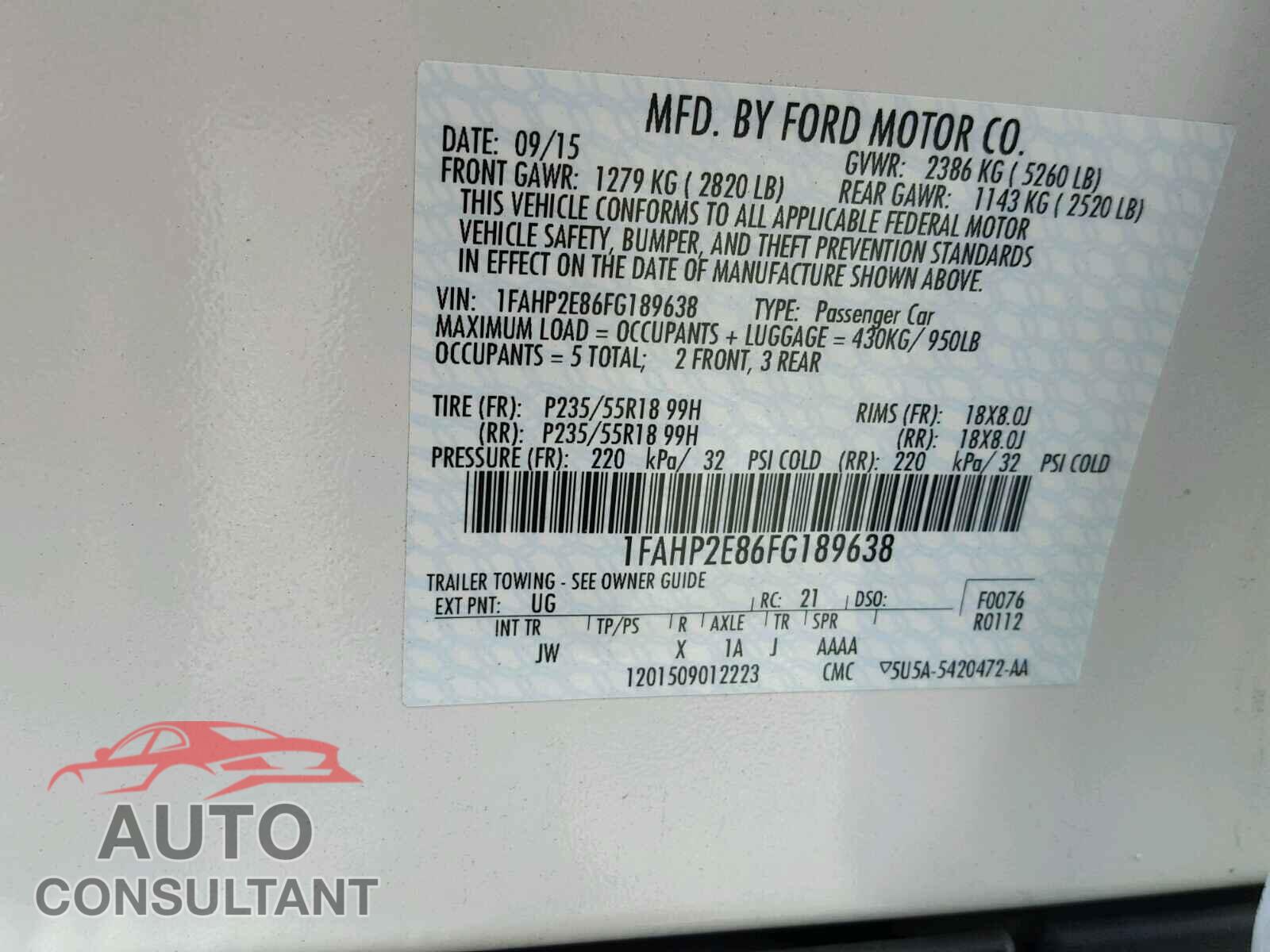 FORD TAURUS 2015 - 1FAHP2E86FG189638
